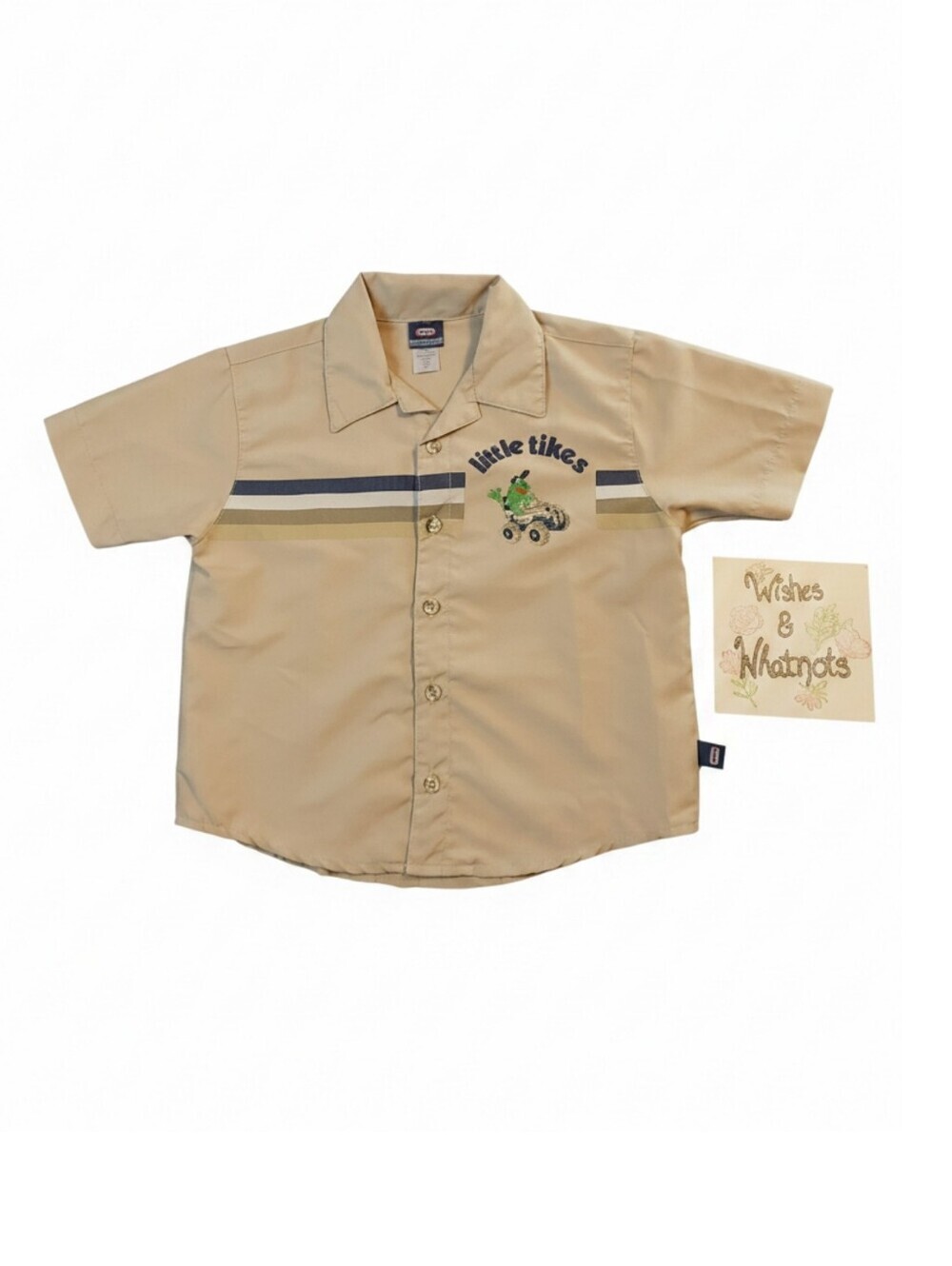 Vintage Little Tikes 3T Toddler Boy Tan Frog Jeep Button Up Polo Shirt